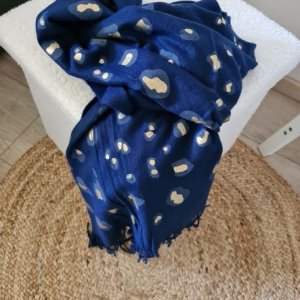 écharpe franges léopard bleu